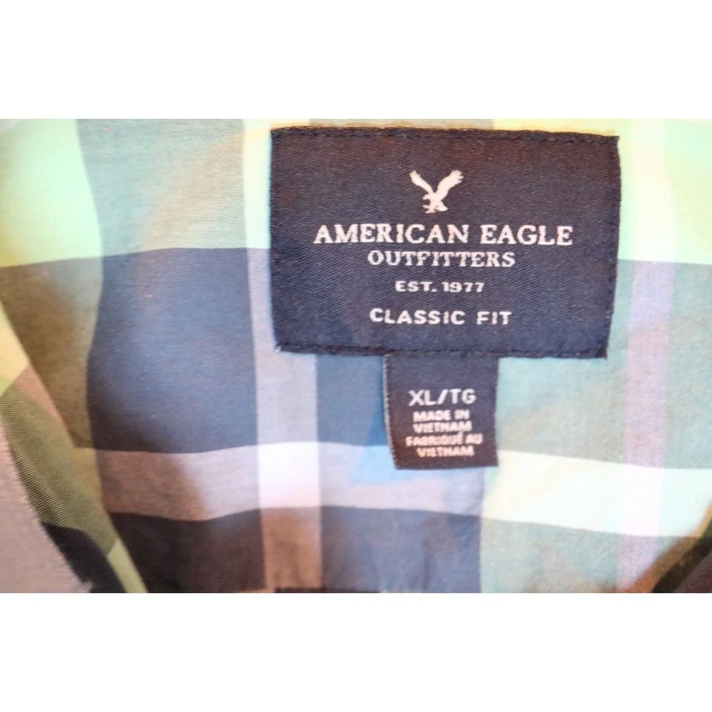 American Eagle Mens XL Classic Fit Long Sleeve Plaid Button Down Shirt Green - Picture 3 of 8